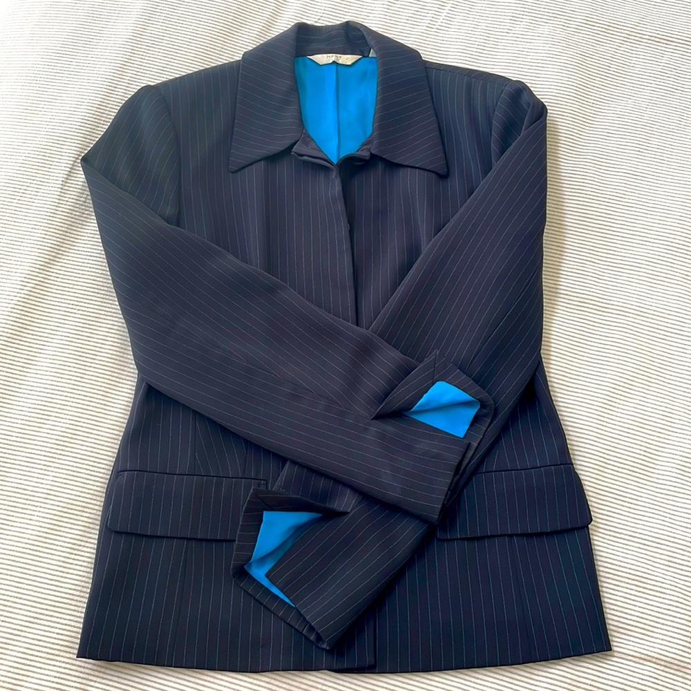 NEXT -Black with blue pinstripes. pant suit -women